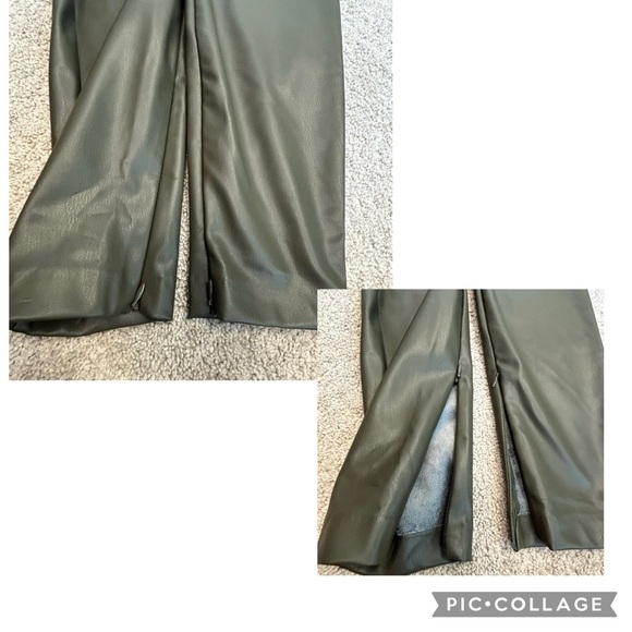Zara dark olive green faux leather high-rise slim legging pants M zipper ankle - Picture 7 of 16